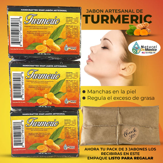 Curcuma Jabon de Barra Turmeric Soap Bar 3 Pack